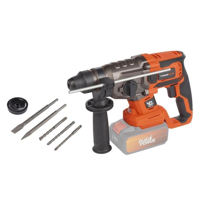 Wireless prank hammer 40V 5J SDS -Plus Brushless + 5 Accessories - Dual Power Powdp15680 - Delivered without battery or charger