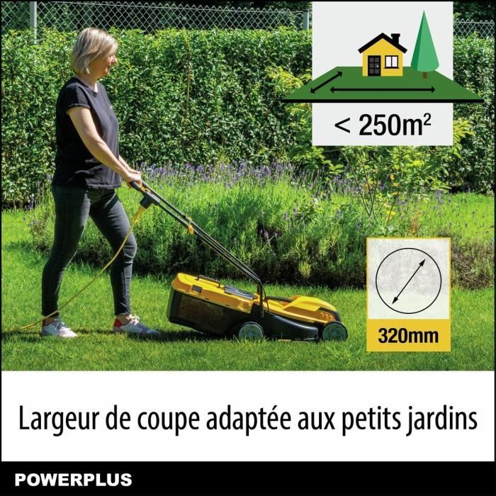 Electric lawn mower - POWERPLUS - POWEG62203 - 1000 W - 320 mm Ø - With collection and rear ejection