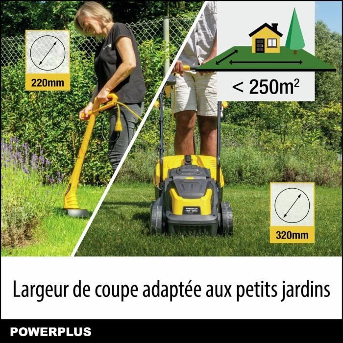 Electric Lawn Mower and Edger - POWERPLUS - POWXG62205T - 1300 W & 32 mm Ø Lawn Mower - 250 W & 220 mm Ø Edger