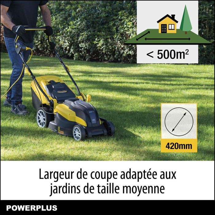 PowerPlus Powxg6281 Powxg6281 electric lawn mower - 2000 W lawn mower, 420 mm Ø, with collection, mulching and rear ejection