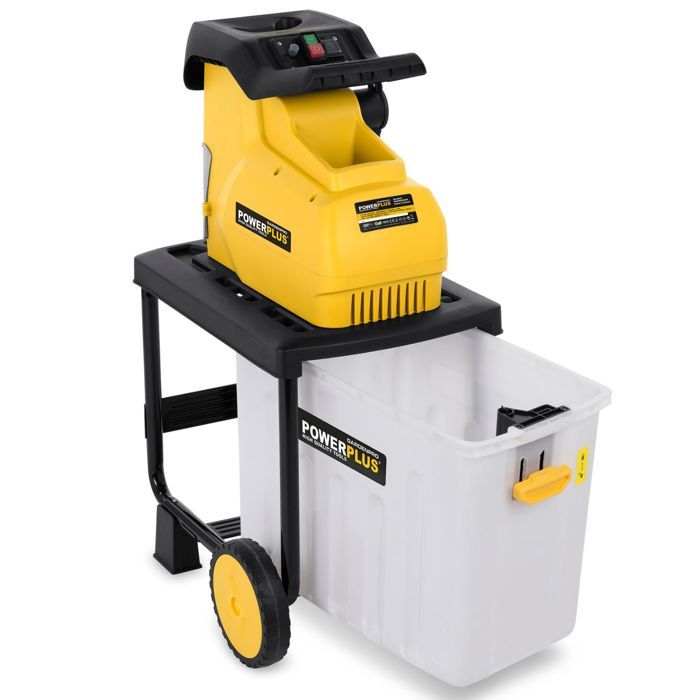 POWERPLUS Electric plant crusher POWXG6462 - 2800 W, max. Ø45 mm, Pusher, wheels and collection bag 60 l included