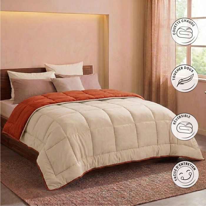 POYET MOTTE Quilt Microfiber 400g / m² CALGARY - 140 x 200 cm - Pebble gray and Brown gimgembre