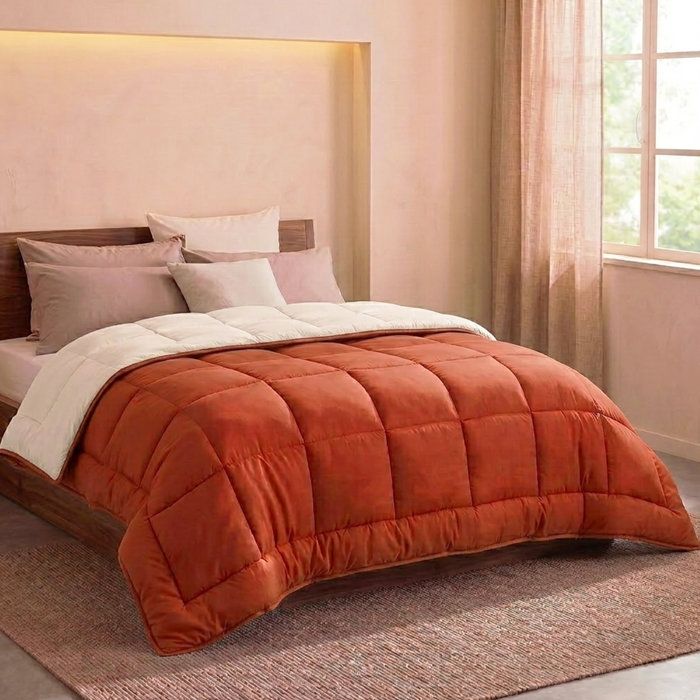 POYET MOTTE Quilt Microfiber 400g / m² CALGARY - 140 x 200 cm - Pebble gray and Brown gimgembre