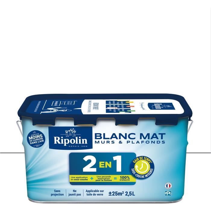 2 in 1 paint for walls and ceilings - Matt white - RIPOLIN - 2.5 L