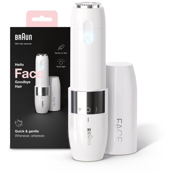 Braun Face Mini FS1000 Electric Facial Shaver for Women - Gentle on Skin - Smart Light Function - White