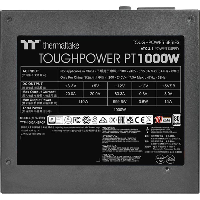 THERMALTAKE Toughpower PT - Modular PC Power Supply - 1000 W - 80 Plus Platinum