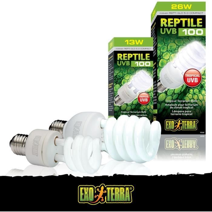 UVB compact fluorescent bulb for terrarium - EXO TERRA - Reptile UVB 100 - Tropical and subtropical climate 26W