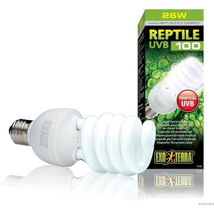 UVB compact fluorescent bulb for terrarium - EXO TERRA - Reptile UVB 100 - Tropical and subtropical climate 26W