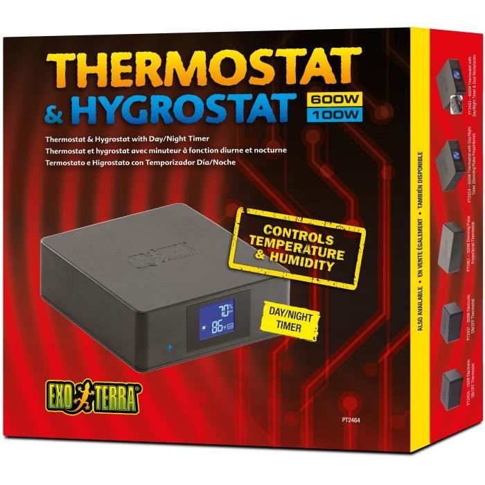 EXO TERRA Terrarium Thermostat and Hygrostat - With Timer - Day and Night Function - 600W