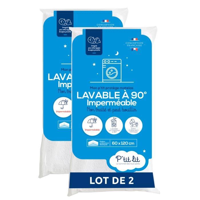 Set of 2 Baby Mattress Protectors - 70x140 cm - Waterproof and Micro Breathable Mattress Cover - Washable at 90°C - Soft and Silent