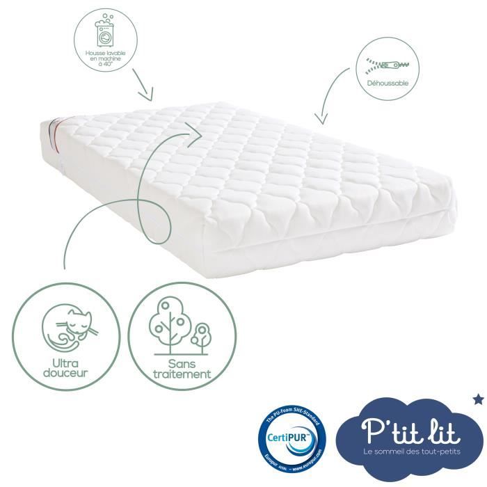 Bamboo Baby Mattress - 70x140x10 cm - Soft Viscose - Removable Cover - Without Chemical Treatment