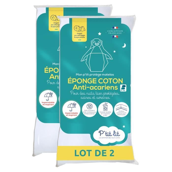 Set of 2 Anti-Mite Baby Mattress Protectors - 70x140 cm - Waterproof Mattress Cover - 100% cotton terry - Absorbent - Oeko Tex