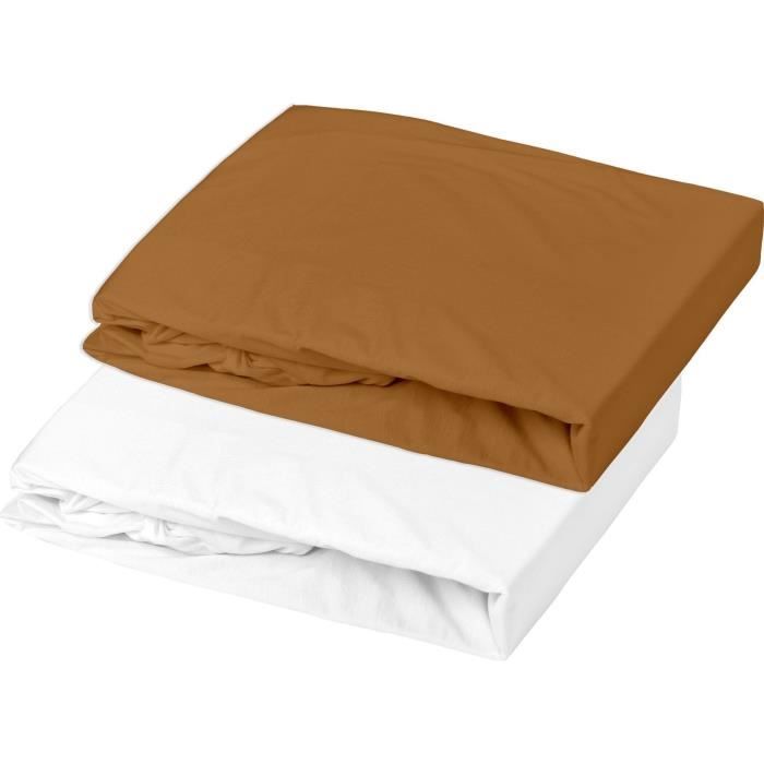 Set of 1 mattress protector + 1 fitted sheet - P'TIT DODO - 60 x 120 cm - White / Caramel