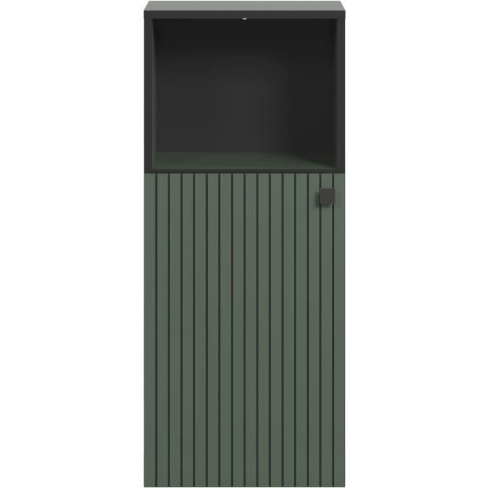 Bathroom cabinet - Low storage - Sage green and black decor - L40 x H95 x D31cm - PURE BLISS