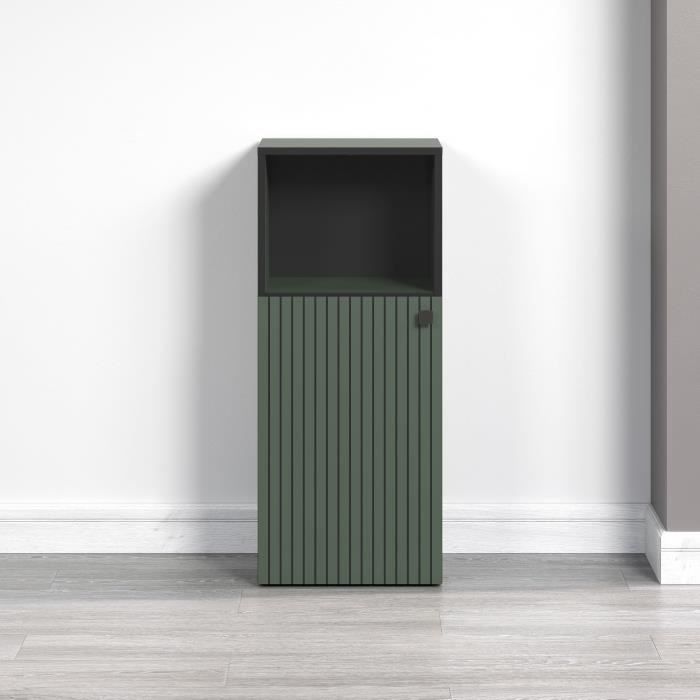 Bathroom cabinet - Low storage - Sage green and black decor - L40 x H95 x D31cm - PURE BLISS