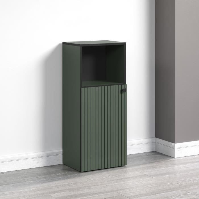 Bathroom cabinet - Low storage - Sage green and black decor - L40 x H95 x D31cm - PURE BLISS
