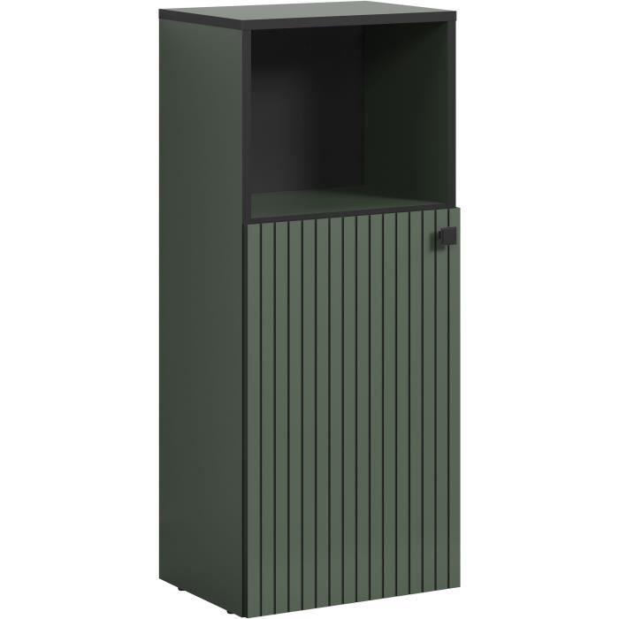 Bathroom cabinet - Low storage - Sage green and black decor - L40 x H95 x D31cm - PURE BLISS