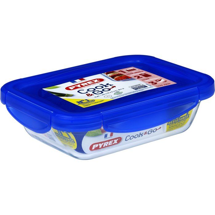 Rectangular Food Storage Containers - PYREX - Cook & Go - Set of 3 - Borosilicate Glass - Airtight Lids