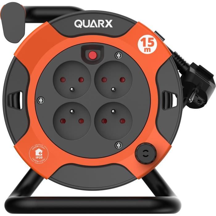 Cable reel - QUARX - DIY - 15m, H05VV-F 3G1.5mm², thermal circuit breaker