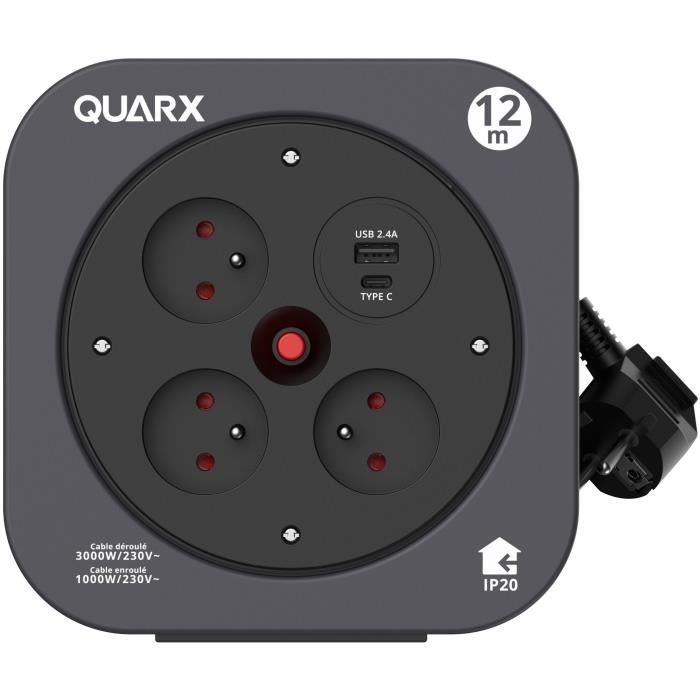 Reel - QUARX - S-Box - 12m, 3 x 16A sockets, USB Type A and C
