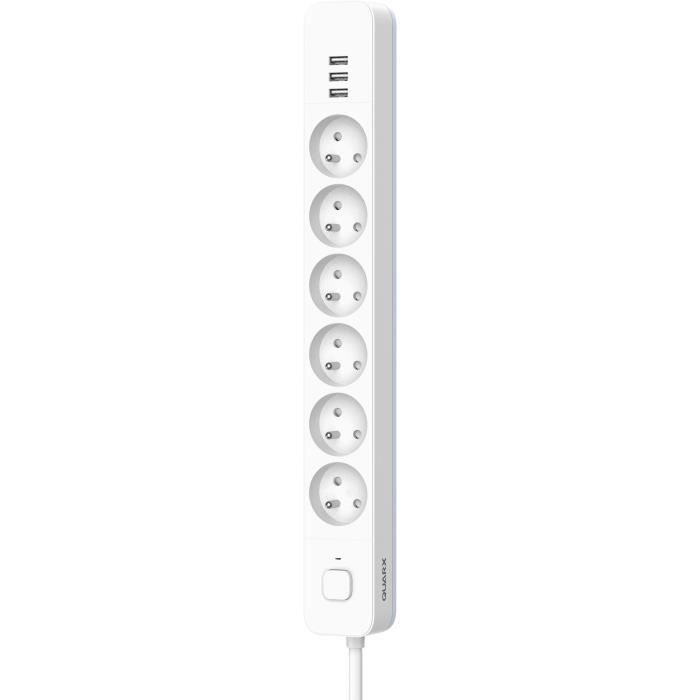 Power strip - QUARX - 6 sockets - With 3 USB ports, 1.5m cable