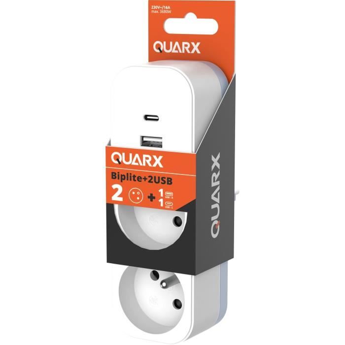 Biplite - QUARX - 2P 16A - With USB-A and USB-C, NF compliant