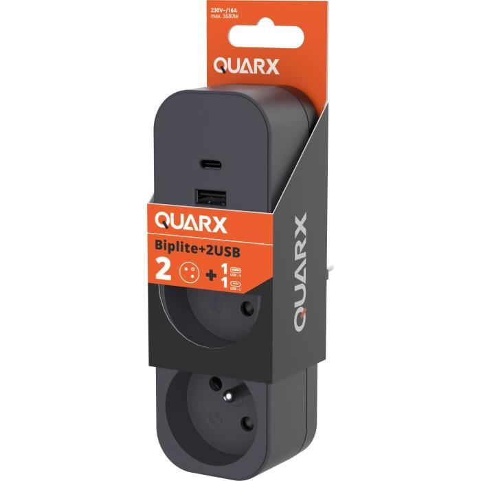 Biplite - QUARX - 2P 16A - With USB-A and USB-C, NF compliant