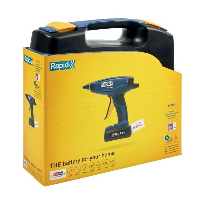18V 900g/h battery-powered glue gun - RAPID - BGX500 - Case + 2.5Ah battery + charger