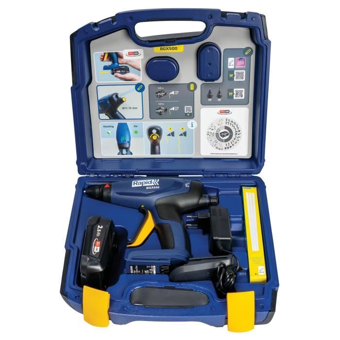 18V 900g/h battery-powered glue gun - RAPID - BGX500 - Case + 2.5Ah battery + charger