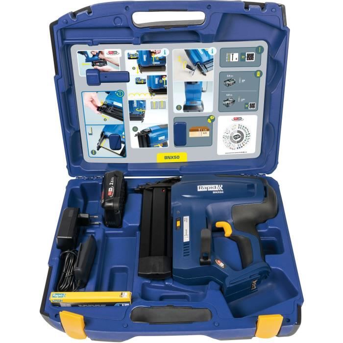 18V battery nailer for 8/20-50mm - RAPID - BNX50 - Case + 2.5Ah battery + charger