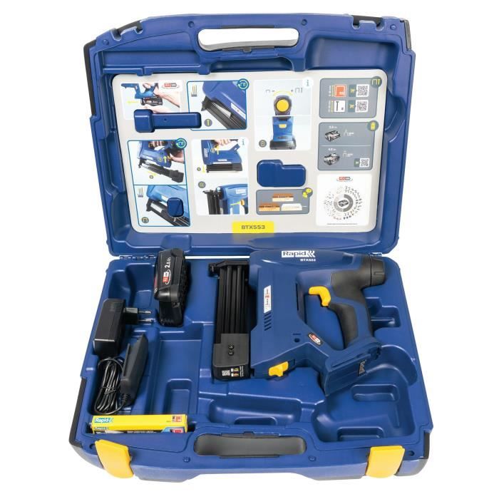 18V battery stapler for 53/8-20mm - 8/15-20mm - RAPID - BTX553 - Case + 2.5Ah battery + charger