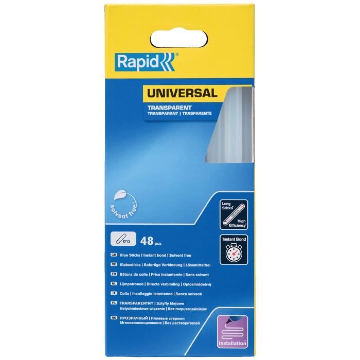 Glue - RAPID - 12mm x 48 sticks - Transparent - High flow - Setting time 15 sec