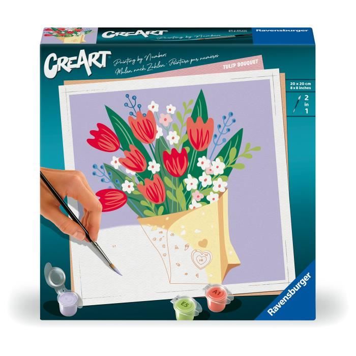 CreArt 20x20 cm Bouquet of Tulips, Creative Leisure, Adult, Paint by Numbers, 25518, Ravensburger