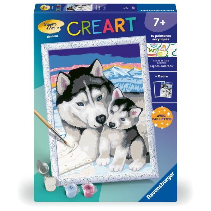 CreArt Kids 18x24cm Sweet Husky Kisses, Paint by Numbers Kit, Art Number, Ages 7+, 25829, Ravensburger