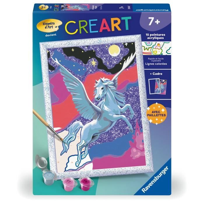 CreArt Kids 18x24cm Sparkling Pegasus, Paint by Numbers Kit, Art Numbers, Ages 7+, 25830, Ravensburger