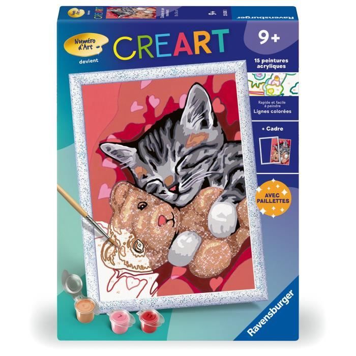 CreArt Kids 18x24cm Kitten and Teddy Bear, Paint by Numbers Kit, Ages 9+, 25838, Ravensburger