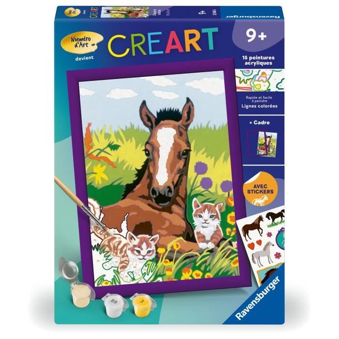 CreArt Kids 18x24cm Horse and Kittens, Paint by Numbers Kit, Art Number, Ages 7+, 25840, Ravensburger