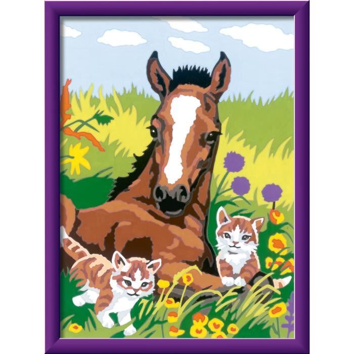 CreArt Kids 18x24cm Horse and Kittens, Paint by Numbers Kit, Art Number, Ages 7+, 25840, Ravensburger
