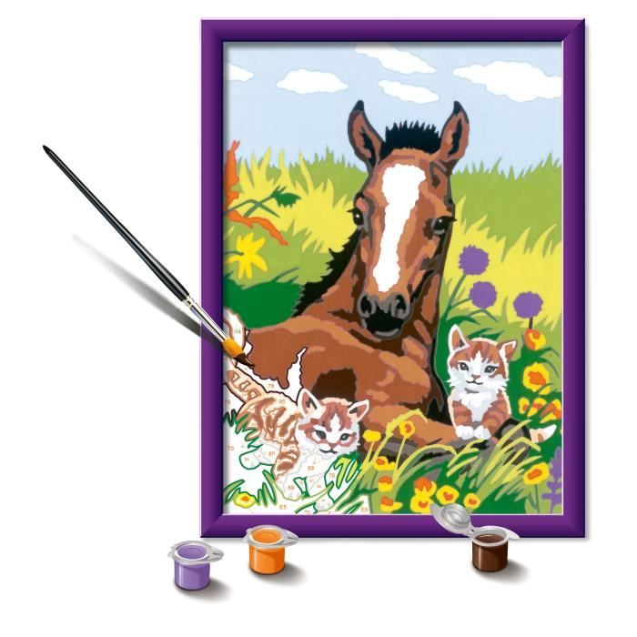 CreArt Kids 18x24cm Horse and Kittens, Paint by Numbers Kit, Art Number, Ages 7+, 25840, Ravensburger