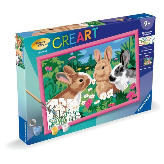 CreArt Kids 31x21cm Rabbits in the Meadow, Paint by Numbers Kit, Ages 9+, 25847, Ravensburger