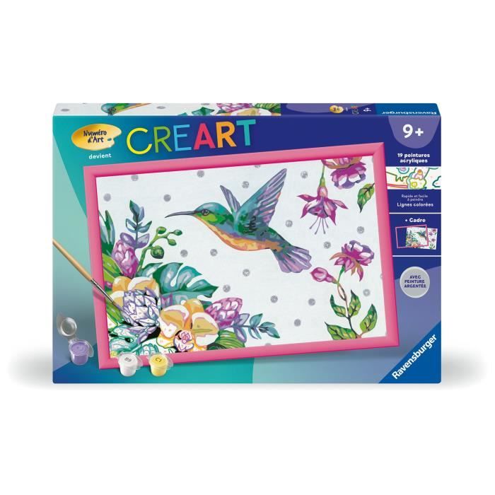 CreArt Kids 31x21cm Hummingbird and Exotic Flowers, Paint by Numbers Kit, Art Number, Ages 7+, 25851, Ravensburger