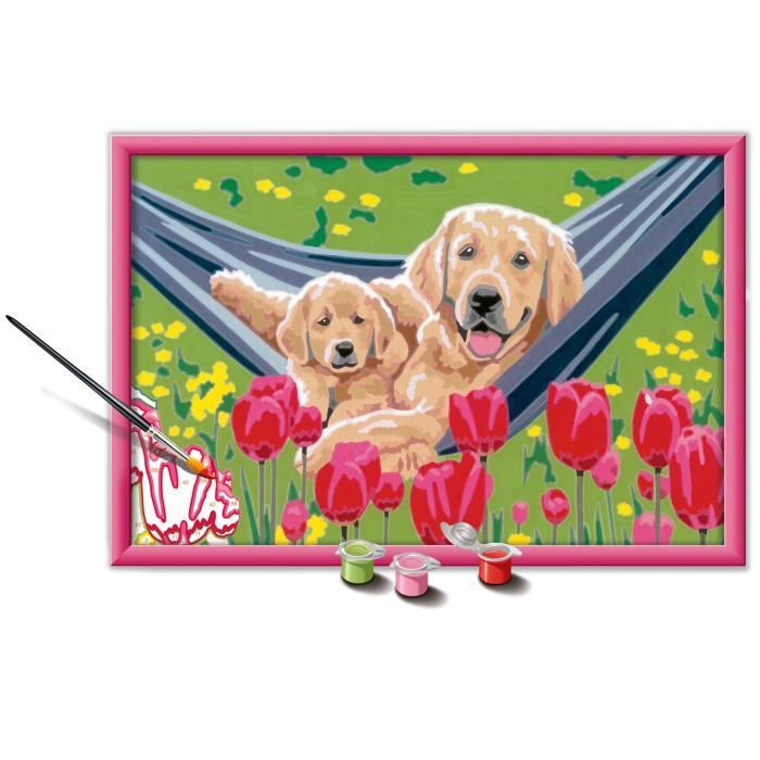 CreArt Kids 31x21cm Labrador and Tulips, Paint by Numbers Kit, Ages 7+, 25852, Ravensburger