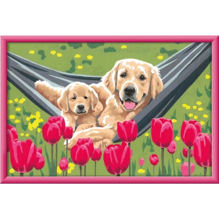 CreArt Kids 31x21cm Labrador and Tulips, Paint by Numbers Kit, Ages 7+, 25852, Ravensburger