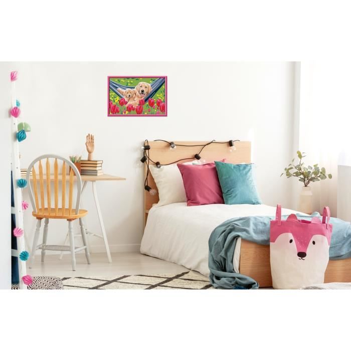 CreArt Kids 31x21cm Labrador and Tulips, Paint by Numbers Kit, Ages 7+, 25852, Ravensburger