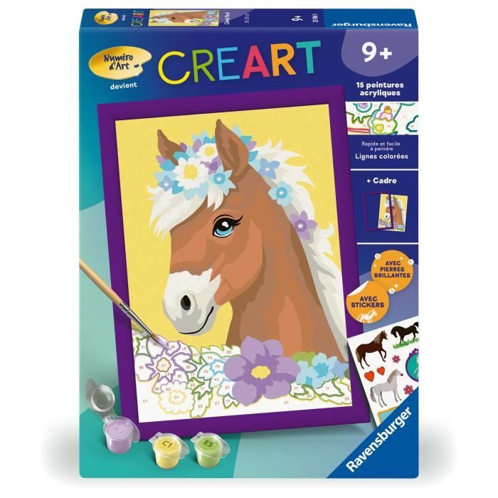 CreArt Kids 18x24cm Flowery Horse, Paint by Numbers Kit, Art Number, Ages 7+, 25906, Ravensburger