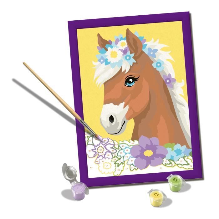 CreArt Kids 18x24cm Flowery Horse, Paint by Numbers Kit, Art Number, Ages 7+, 25906, Ravensburger