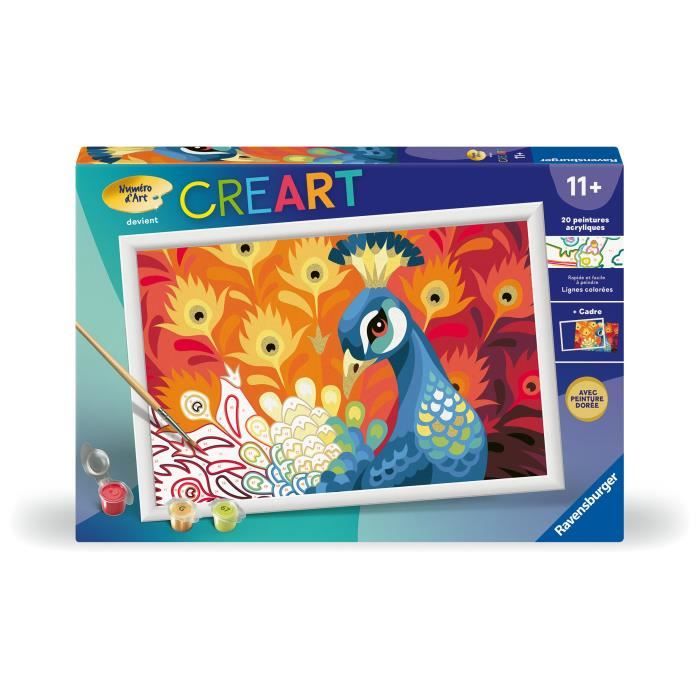 CreArt Kids 31x21cm Peacock, Paint by Numbers Kit, Ages 9+, 25907, Ravensburger