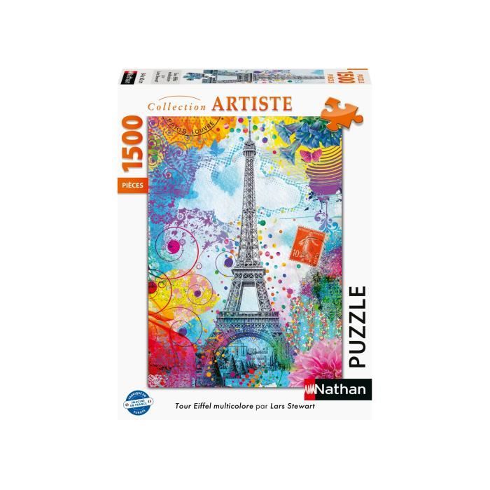 Nathan-Puzzle 1500 pieces-Multicolored Eiffel Tower/Lars Stewart-Adults and children from 14 years old-Premium quality puzzle-12000950