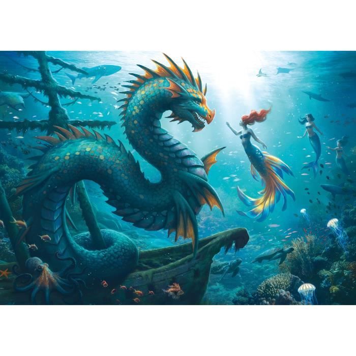 1000-piece puzzle: Dragon, mermaid and deep-sea turtles, ages 14 and up, Monster, 12001434, Ravensburger