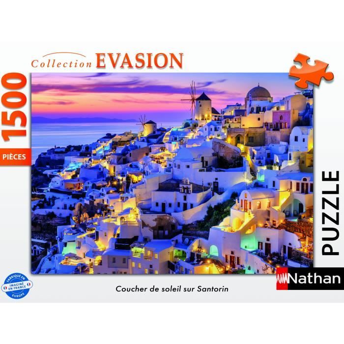 1500-piece puzzle Sunset on Santorini, Adults and children from 14 years old, Evasion Collection, 12001532, Nathan